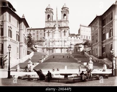Vintage 19. Jahrhundert Foto: Piazza di Spagna, Spanische Treppe, Rom, Italien. Stockfoto