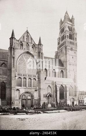 Vintage 19. Jahrhundert Foto: St. Salvator's Cathedral, Brügge, Belgien. Stockfoto