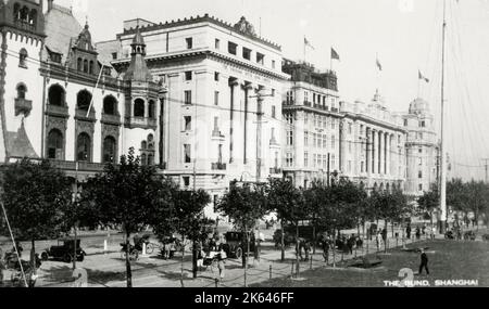 Foto des Jahrgangs c.: Blick entlang des Bundes, Shanghai, China. Stockfoto