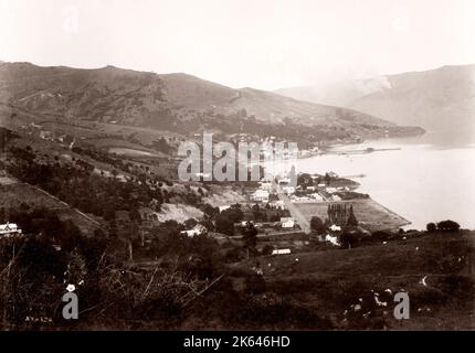 C 1890 s Vintage foto Neuseeland - der Hafen von Akaroa Stockfoto