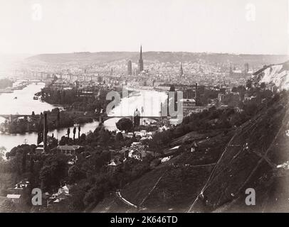 19. Jahrhundert Vintage-Foto: Gesamtansicht der Stadt Rouen von Bonsecours, Frankreich. Stockfoto