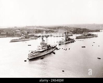 Britische Marine, Flotte im Grand Harbour Malta, 1930 Stockfoto