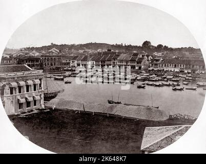 C 1860 s Südostasien - Early View von Singapur Stockfoto