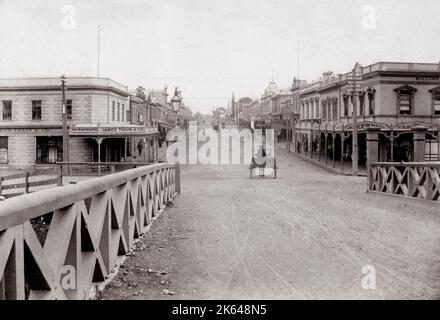 C 1890 s Neuseeland - Straßenszene in Whanganui, Wanganui, mit Pferd und Wagen Stockfoto