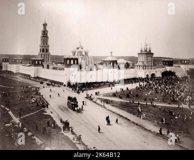 19. Jahrhundert Vintage-Fotografie Russland - Moskau - Nowodewitschy Kloster, auch bekannt als Bogoroditse-Smolenski Kloster. Stockfoto