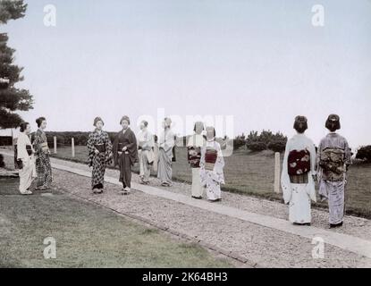 Geishas-Gruppe, Japan, ca. 1890 Jahrgang, Foto aus dem späten 19. Jahrhundert Stockfoto