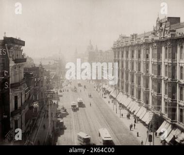 Vintage 19. Jahrhundert Foto: Market Street San Francisco, Kalifornien mit Straßenbahnen und Verkehr, Isaiah Taber Studo, um 1890. Stockfoto