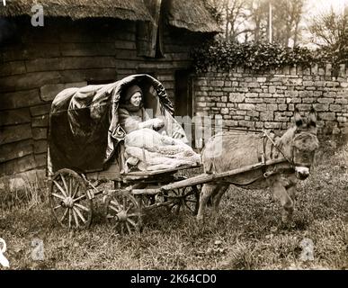 Frau mit ihren Eselskarren, vintage Foto, möglicherweise in Irland, c 1920 s Stockfoto