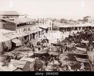 Vintage 19. Jahrhundert Foto: Marktplatz, Straßenmarkt, Jaffa, Heiliges Land, Palästina, jetzt ein Vorort von Tel Aviv, modernes Israel. Stockfoto