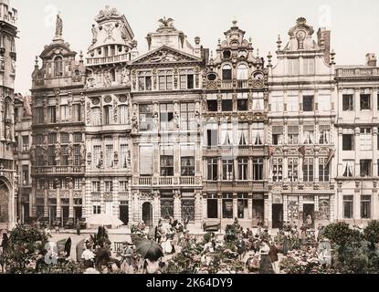 Vintage-Foto des 19. Jahrhunderts: Markt am Grand Place, Brüssel, Belgien Stockfoto