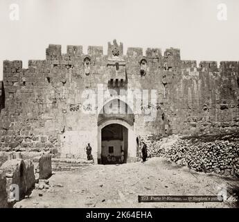 19. Jahrhundert Vintage-Foto: St. Stephen's Gate, Jerusalem, Israel (Palästina) um 1890. Stockfoto