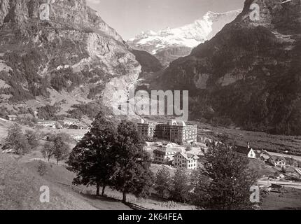 Vintage 19. Jahrhundert Fotografie - Grindelwald, Hotel Baren, Schweiz, Berge, Alpen Stockfoto