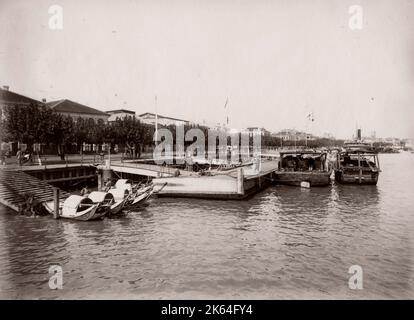 Boote entlang der Bund, Shanghai, China, Ende 19th Jahrhundert Stockfoto