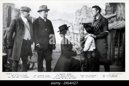 „A White man“ - spielen Sie im Lyric Theatre, London, mit (von links) Mr. A G Poulton als „Sir John Applegate“, Mr. Charles Allan als „Malcolm Petrie“, Miss Nora Lancaster als „Gräfin von Kerhill“, Miss Rita Leggiero als „Little Hal“ und Mr. Lewis Waller als „Jim Carston“ - „Yes Diana, Mein Junge, Mein Sohn!“ Stockfoto