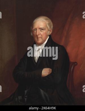 Colonel John Stevens aus dem Unabhängigkeitskrieg (1749 - 1838) - amerikanischer Anwalt, Ingenieur und Erfinder, der die erste Dampflokomotive der USA, die erste dampfbetriebene Fähre und den ersten kommerziellen Fährdienst der USA von seinem Anwesen in Hoboken aus baute. 1804 unternahm sein kleines Dampfschiff Little Juliana, betrieben von Doppelpropellern, eine erfolgreiche Reise über den Hudson und zurück an die Küste von New Jersey. Stockfoto