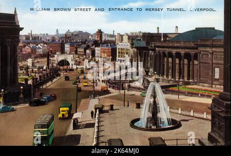 Liverpool, Merseyside - The Queensway (Birkenhead) Mersey Tunnel - William Brown Street und Tunneleingang. Stockfoto