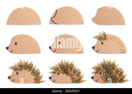 Herbst Naturhandwerk für Kinder, Igelfigur Stockfoto