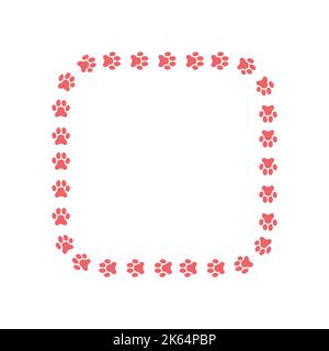 Quadratischer Rahmen mit Katzenpfoten oder Hundepfoten. Niedliche Vorlage für Gruß oder Einladungskarte, Haustier Foto, Bild, Banner isoliert auf weißem Hintergrund. Vektorgrafik flach. Stock Vektor