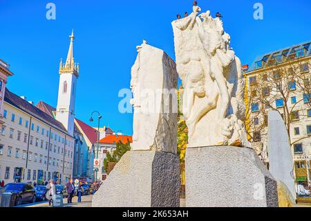 WIEN, ÖSTERREICH - 17. FEBRUAR 2019: Gedenkstätte gegen Krieg und Faschismus im Zentrum von Wien, am 17. Februar in Wien, Österreich Stockfoto