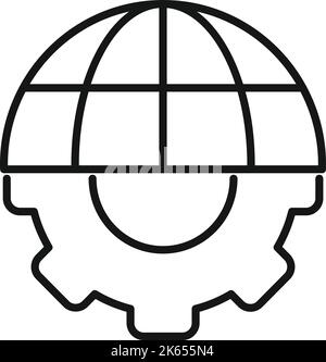 Gliederungsvektor für globale Getriebelösungen. Kreative Teamarbeit. Arbeitsherausforderung Stock Vektor