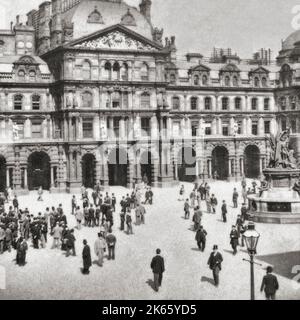Eine Ansicht aus dem späten 19.. Jahrhundert von Händlern, die an der Cotton Exchange in Exchange Flags hinter dem Liverpool Town Hall, England, herumlaufen. Stockfoto