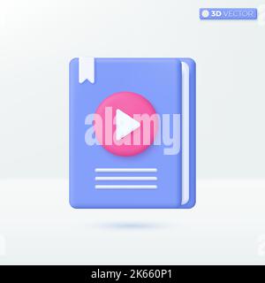 EBook Icon Symbole. Multimedia, digitales Buch, Märchen, E-Learning, Bildungskonzept. 3D Vektor isoliertes Illustrationsdesign. Cartoon Pastell Minima Stock Vektor