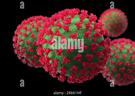 COVID Variant Coronavirus Medical Illustration 3D Rendering. BQ.1,1 stark mutierte Subvariante, sehr ansteckend Stockfoto