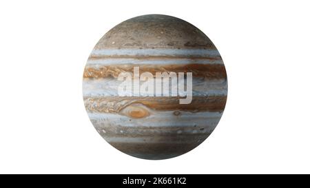 Jupiter ist der größte Planet im Sonnensystem.3D Rendering Illustration. Weißer Hintergrund. Stockfoto