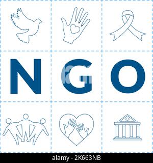 NGO oder nicht-Regierungsorganisation, um spezifische soziale und politische Bedürfnisse in Vorlage zu erfüllen Handgezeichnete Cartoon flache Illustration Stock Vektor