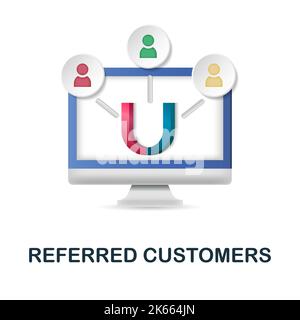 Symbol für geworbene Kunden. 3D Illustration aus der Affiliate Marketing Kollektion. Creative geworbene Kunden 3D Symbol für Web-Design, Vorlagen Stock Vektor