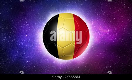 3D Fußball mit belgischer Mannschaftsflagge. Leerraum im Hintergrund. Fußball 2022. Abbildung Stockfoto