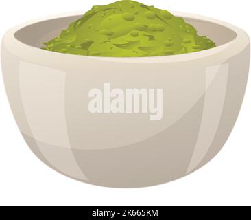 Matcha Tee Pulver Schüssel Symbol Cartoon Vektor. Grünes Getränk. Kraut stapeln Stock Vektor