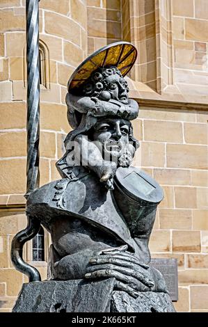 Heilbronn (Baden-Württemberg, Deutschland): Kilianskirche mit der Skulptur des Christophorus; Skulptur des Christophorus Stockfoto
