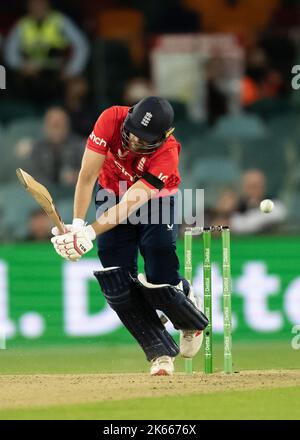 Canberra, Australien. 12. Oktober 2022. Dawid Malan von England Fledermäuse während des Spiels zwei der T20 Internationale Serie zwischen Australien und England bei Manuka Oval am 12. Oktober 2022 in Canberra, Australien. BILD NUR FÜR REDAKTIONELLE VERWENDUNG - AUSSCHLIESSLICH KEINE KOMMERZIELLE NUTZUNG Quelle: Izhar Ahmed Khan/Alamy Live News/Alamy Live News Stockfoto