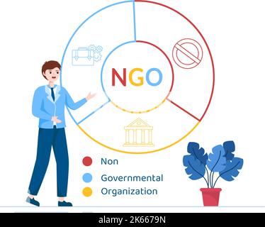 NGO oder nicht-Regierungsorganisation, um spezifische soziale und politische Bedürfnisse in Vorlage zu erfüllen Handgezeichnete Cartoon flache Illustration Stock Vektor