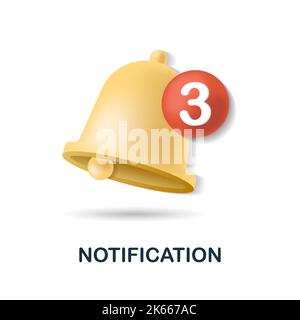 Benachrichtigungssymbol. 3D Illustration aus der Blogger-Sammlung. Creative Notification 3D-Symbol für Webdesign, Vorlagen, Infografiken und mehr Stock Vektor