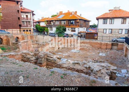 Panoramablick auf die Ruinen der frühen byzantinischen Bäder Stockfoto