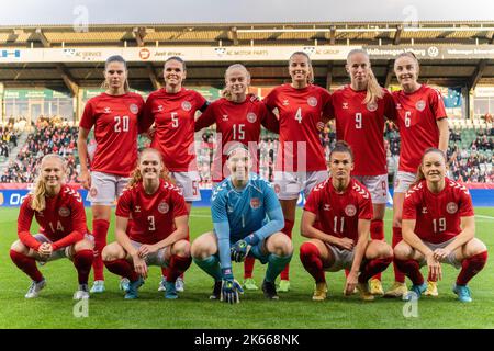 Viborg, Dänemark. 11., Oktober 2022. Der Start-11 von Dänemark für die Fußball-freundlich zwischen Dänemark und Australien im Viborg Stadion in Viborg. (Foto: Gonzales Photo - Nicolai Berthelsen). Stockfoto