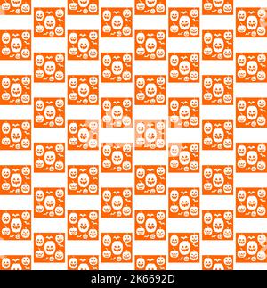 Nahtloses Muster aus witzigen Halloween Kürbissen, orange auf weißen Vektoren Stock Vektor