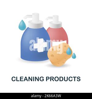 Symbol Reinigungsprodukte. 3D Abbildung aus der Reinigungskollektion. Creative Cleaning Products 3D Symbol für Webdesign, Vorlagen, Infografiken und mehr Stock Vektor