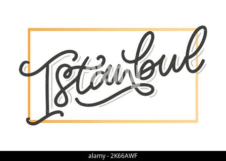 Istanbul. Handbeschriftetem Text. Vektor-Logo von Istanbul in schwarzer Farbe mit Möwen auf weißem Hintergrund. Souvenir-Produkte, Banner-Emblem, Reise-Blog Stock Vektor