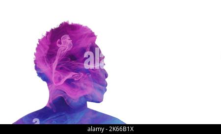 Aura Energie innere Harmonie Mann Gesicht Farbe Rauch Stockfoto