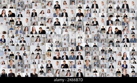 Gruppencollage. Geschäftsvideokonferenz. Mehrere Headshot-Aufnahmen. Screenshot-Sammlung verschiedener Teams, die online im virtuellen Büro arbeiten. Stockfoto