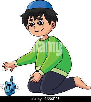 Hanukkah Boy Spielt Dreidel Cartoon Clipart Stock Vektor