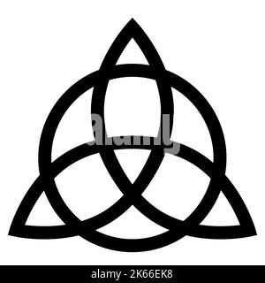 Triquetra-Symbol auf weißem Hintergrund. Unendliche Schleife Zeichen ineinanderschließend mit Kreis Zeichen. Flache Stil. Stockfoto