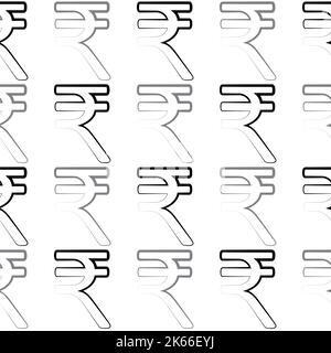Indische Rupie Symbol Vektor Muster nahtlose Hintergrund. Schwarz-weißer, monochromer Hintergrund mit Währungssymbolen im Stil geometrischer Linien. Wiederholung der Finanzabteilung Stock Vektor