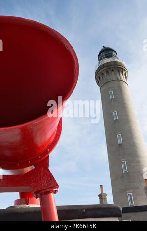 Halbinsel von Ardamurchan, Schottland. Nahaufnahme eines Nebelhorns am 1849, von Alan Stevenson entworfenen Ardnamurchan Lighthouse. Stockfoto