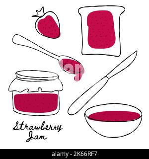 Set von Illustrationen mit Jam im Doodle-Stil isoliert auf weißem Hintergrund Stock Vektor