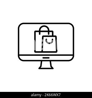 Umriss Laptop-Symbol isoliertes Einkaufstasche-Symbol Stock Vektor