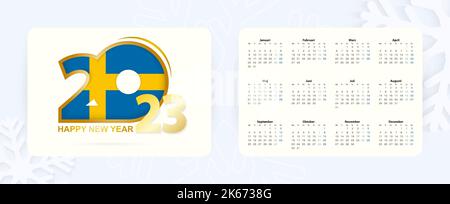 Horizontaler Taschenkalender 2023 in schwedischer Sprache. Neujahrs-Symbol 2023 mit Flagge Schwedens. Vektorkalender. Stock Vektor